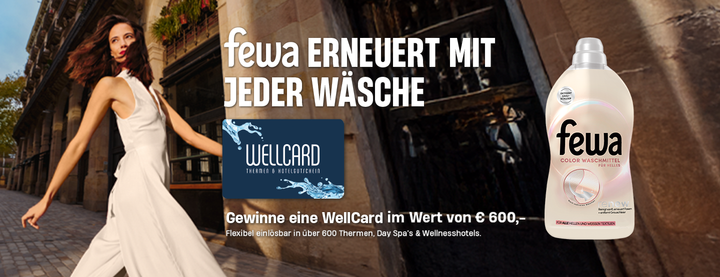 Gewinnspiel: 600 € WellCard + 5 Fewa Waschmittelgele