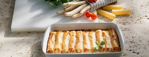 Spargel als Auflauf: Würzig gefüllte Cannelloni mit weißem Spargel
