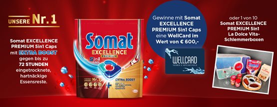 Gewinnspiel: € 600,-  WellCard + Somat Excellence Premium 5in1
