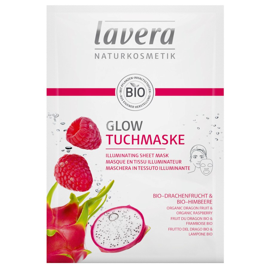 „Glow Tuchmaske mit Drachenfrucht und Bio-Himbeere“ von Lavera bei dm