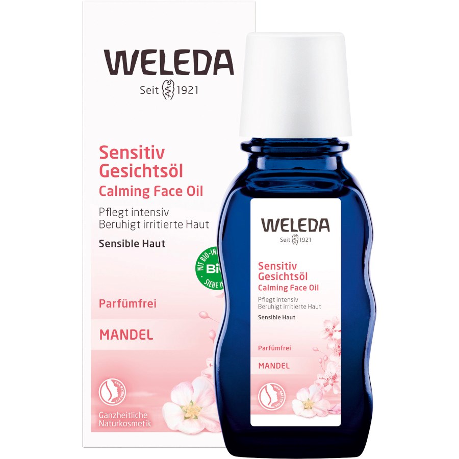 „Sensitiv Gesichtsöl mit Bio-Mandel- und Schlehenblütenöl“ von Weleda bei dm