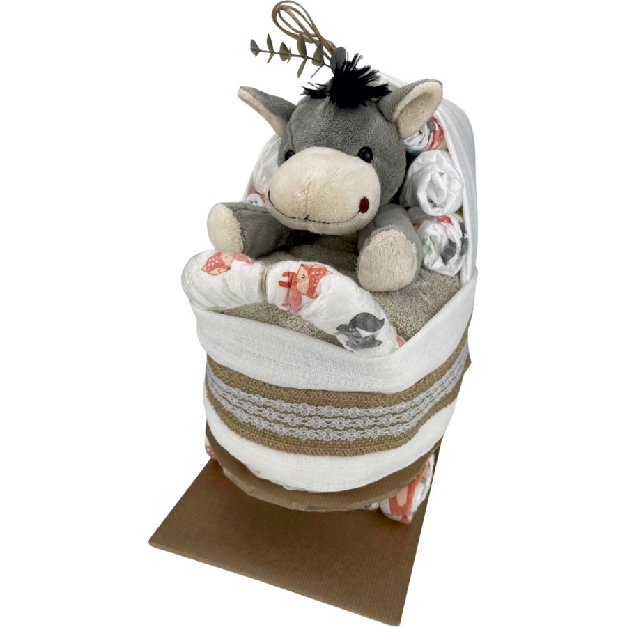 „Windeltorte Kinderwagen mit Plüschesel braun“ von Brandnation bei dm