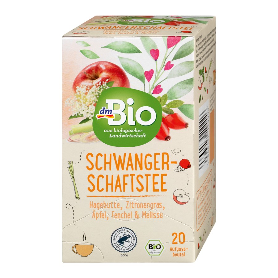 „Schwangerschaftstee Hagebutte, Zitronengras, Äpfel, Fenchel & Melisse“ von dmBio
