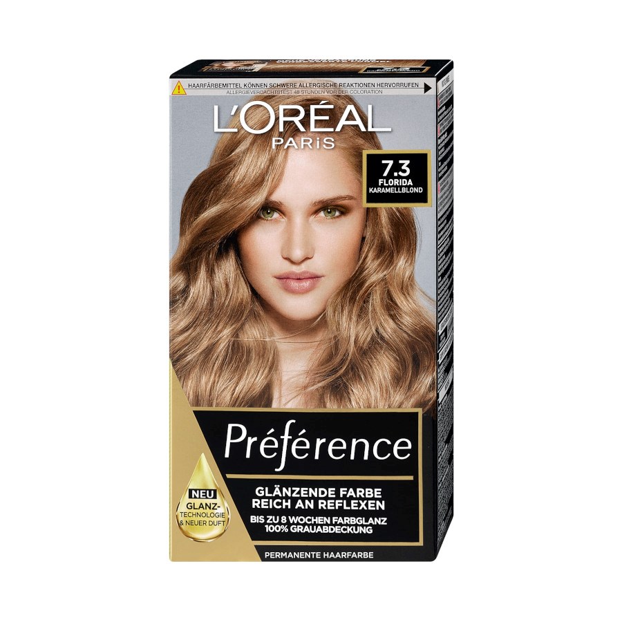 „Permanente Haarfarbe - Nr. 7.3 Florida Karamellblond“ von L'ORÉAL PARiS PRÉFÉRENCE